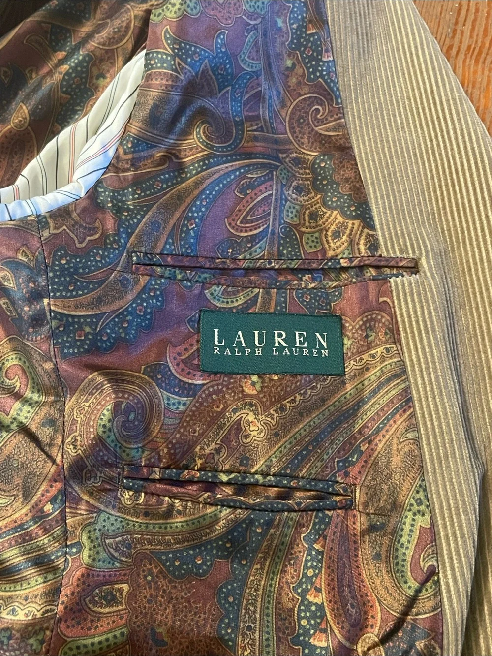 Lauren Ralph Lauren 40L Tan Corduroy Blazer - Dark Academia / Paisley Lined